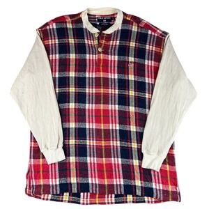 Polo Sport Ralph Lauren Plaid Thermal Long Sleeve Henley Shirt Men's Medium 90s